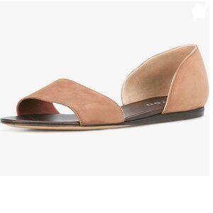 YDN Nude Western Peep Toe D'Orsay Casual Flats Slip on Comfy Walking Shoes